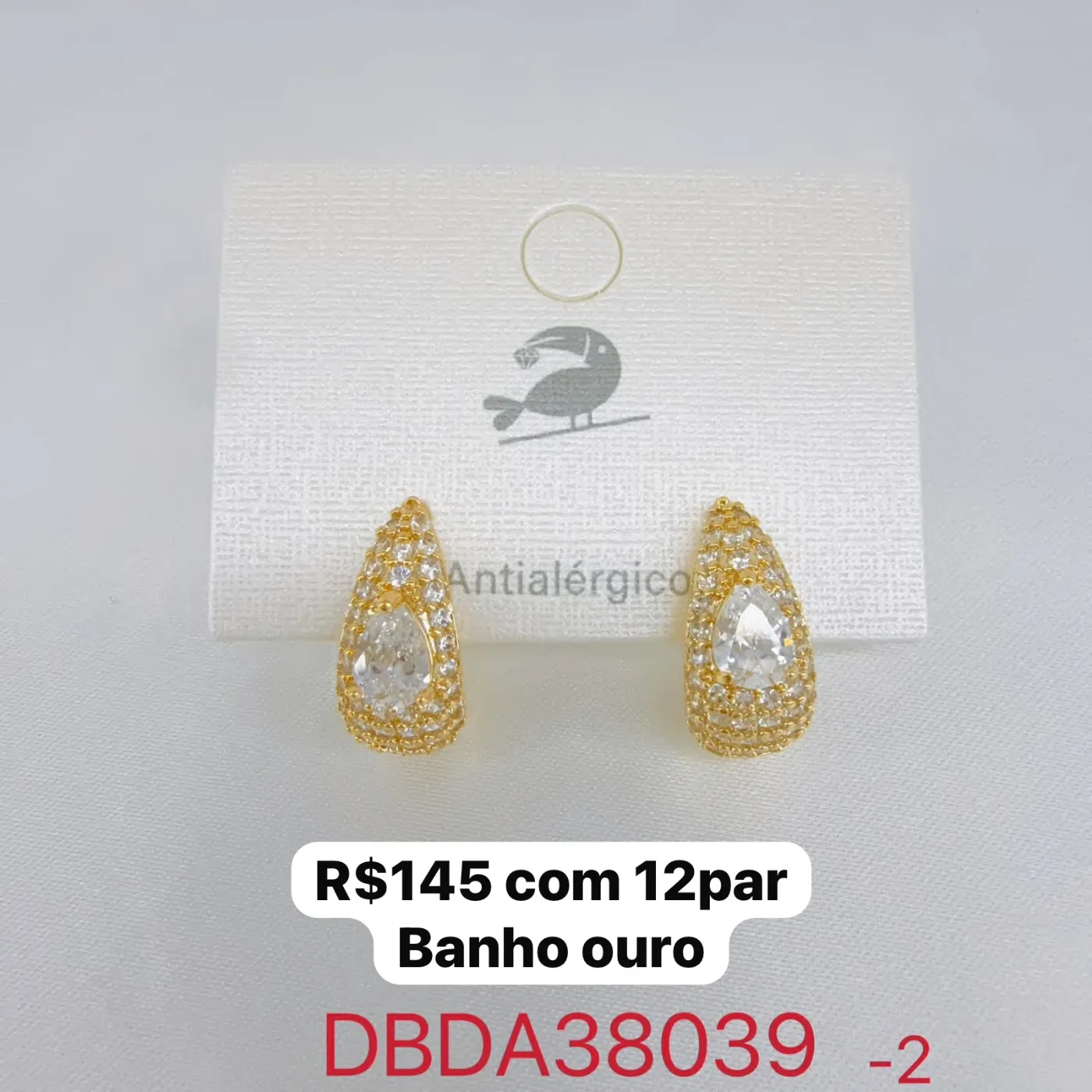 brincos gota com pedras cristal