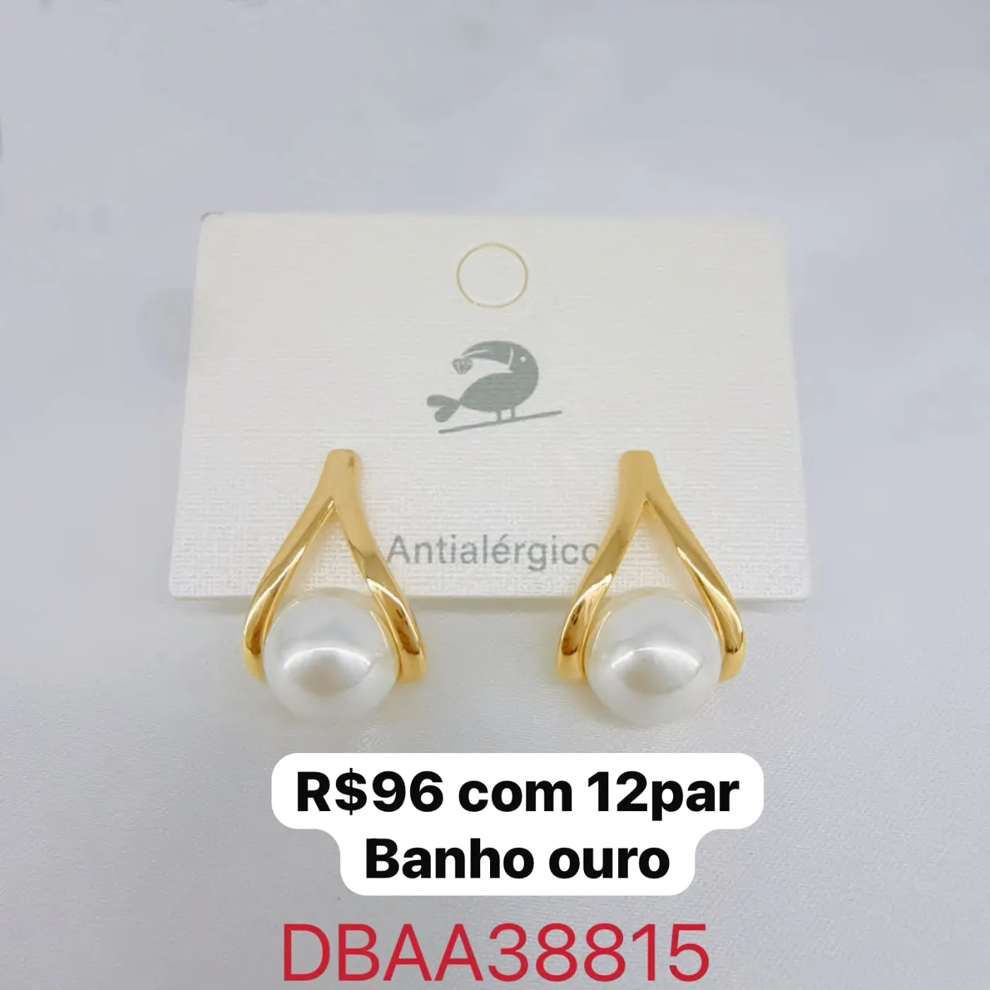 brinco gota com pérola