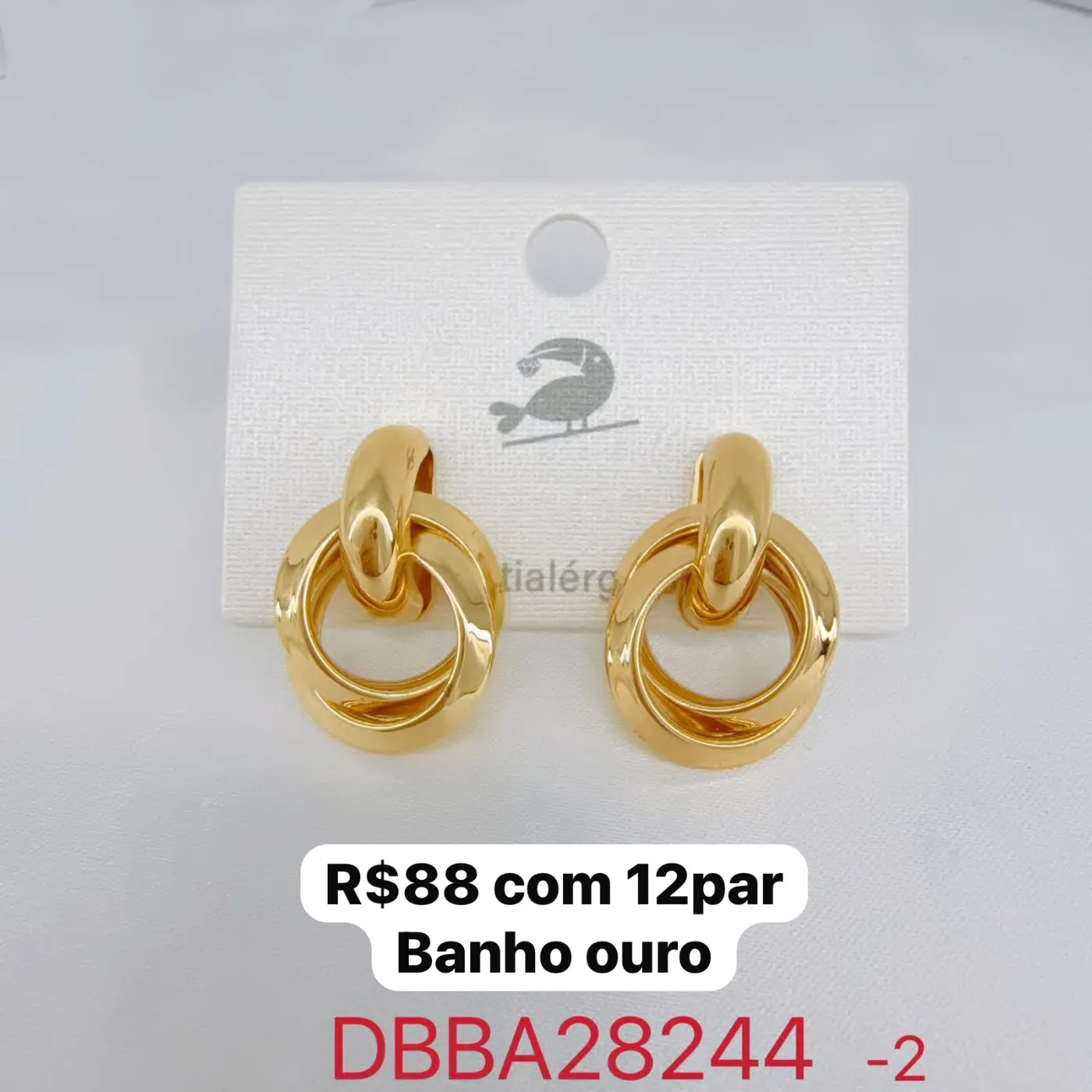 brincos com elos entrelaçados banho ouro