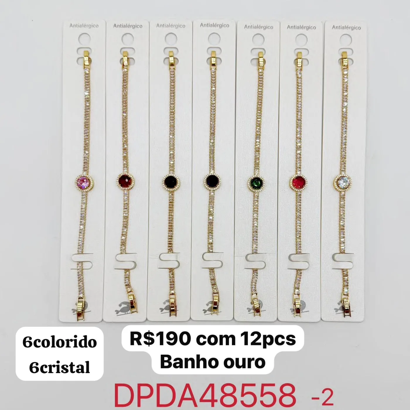 pulseira com pedra redonda colorida e banho dourado