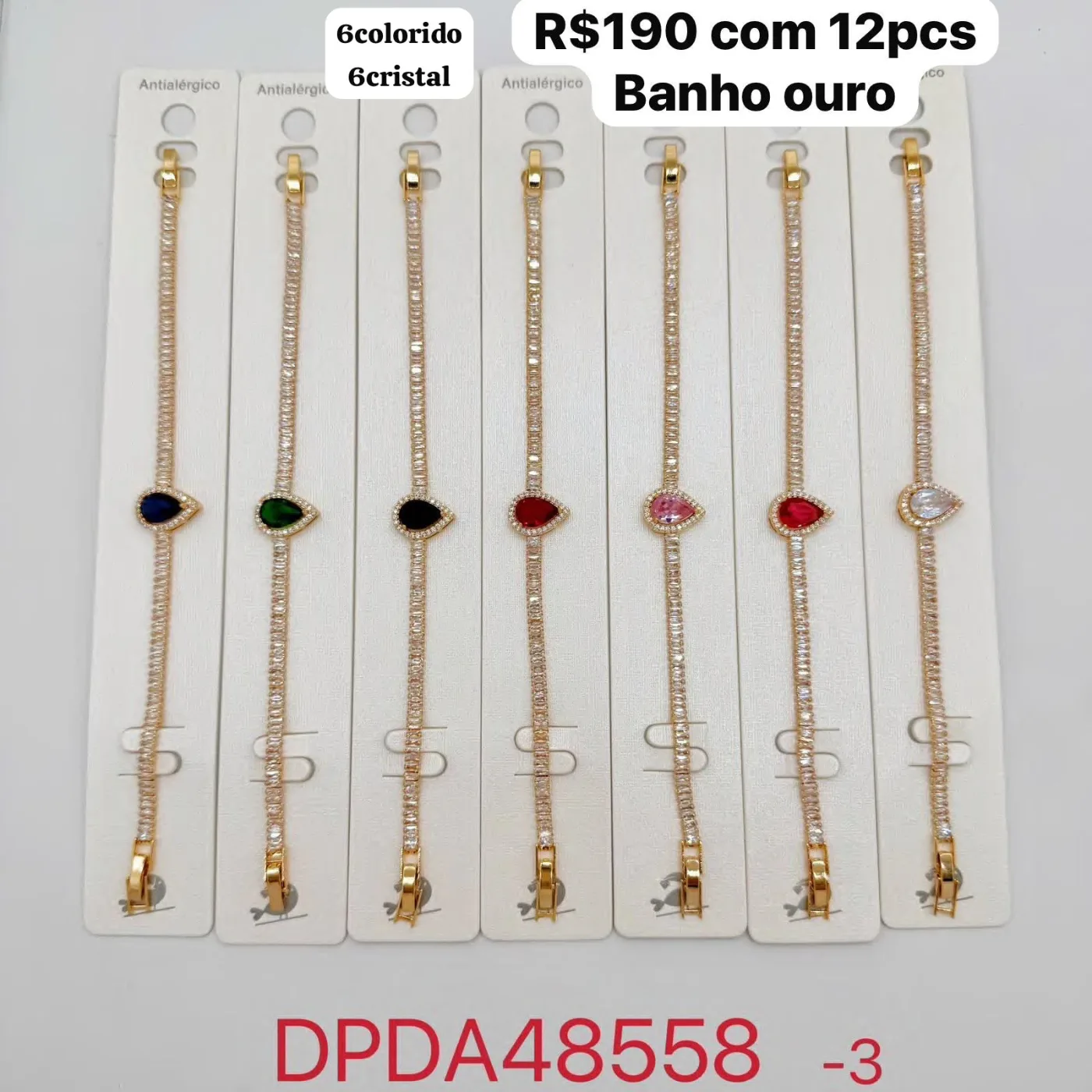 pulseira com pedra gota colorida e cristais