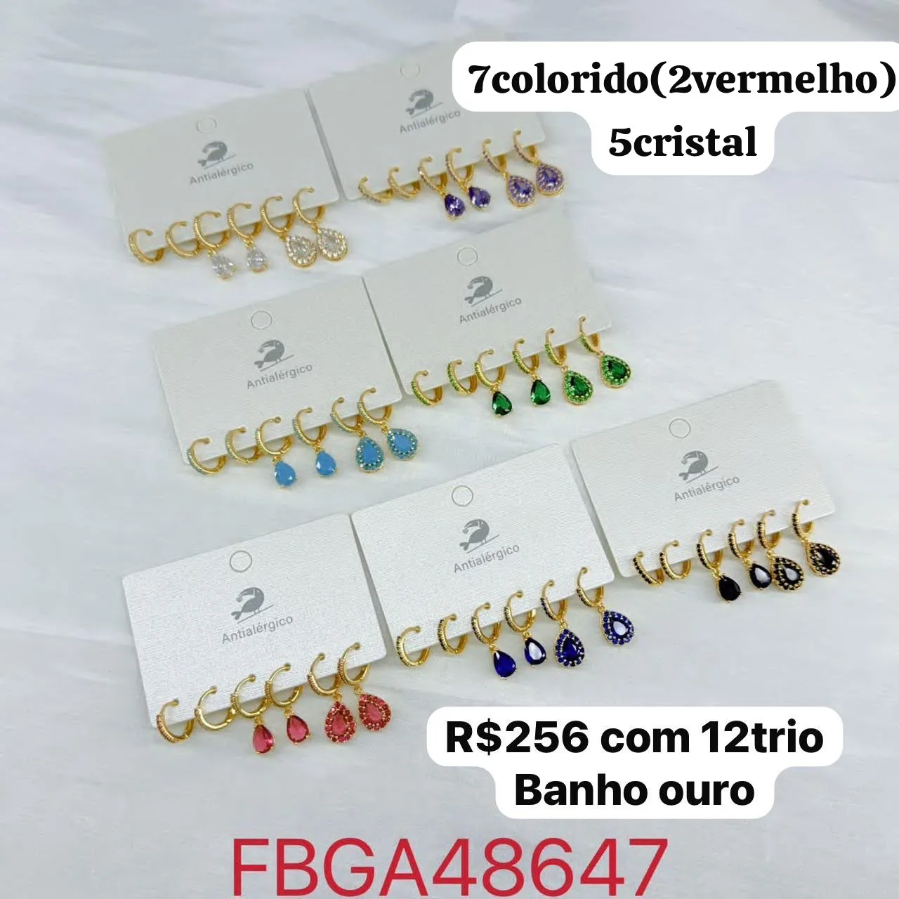 brincos com pedras coloridas em gota