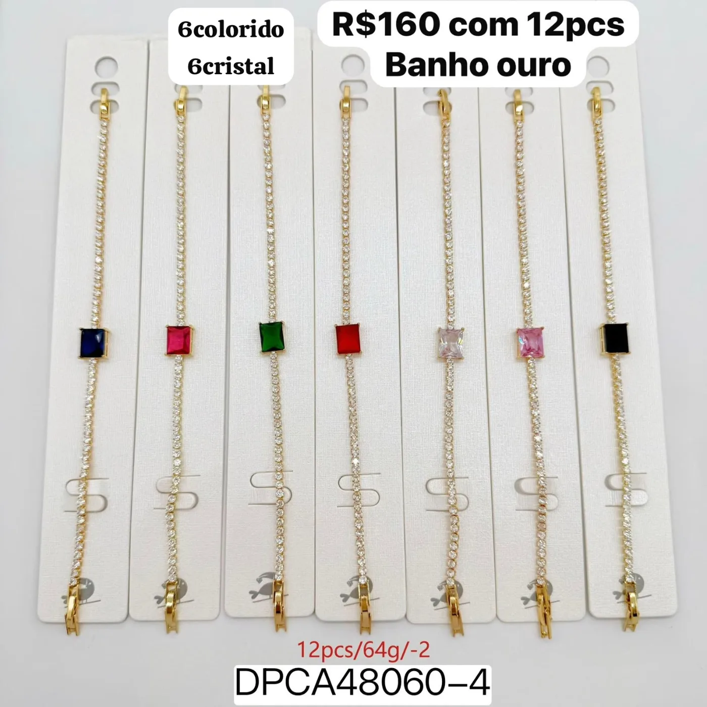 pulseira com pedras coloridas e cristal