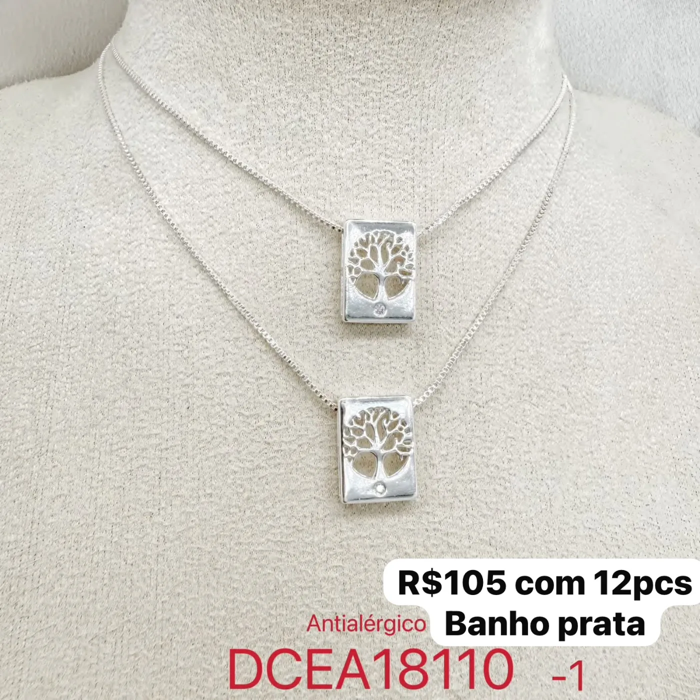 colar com pingente retangular árvore da vida