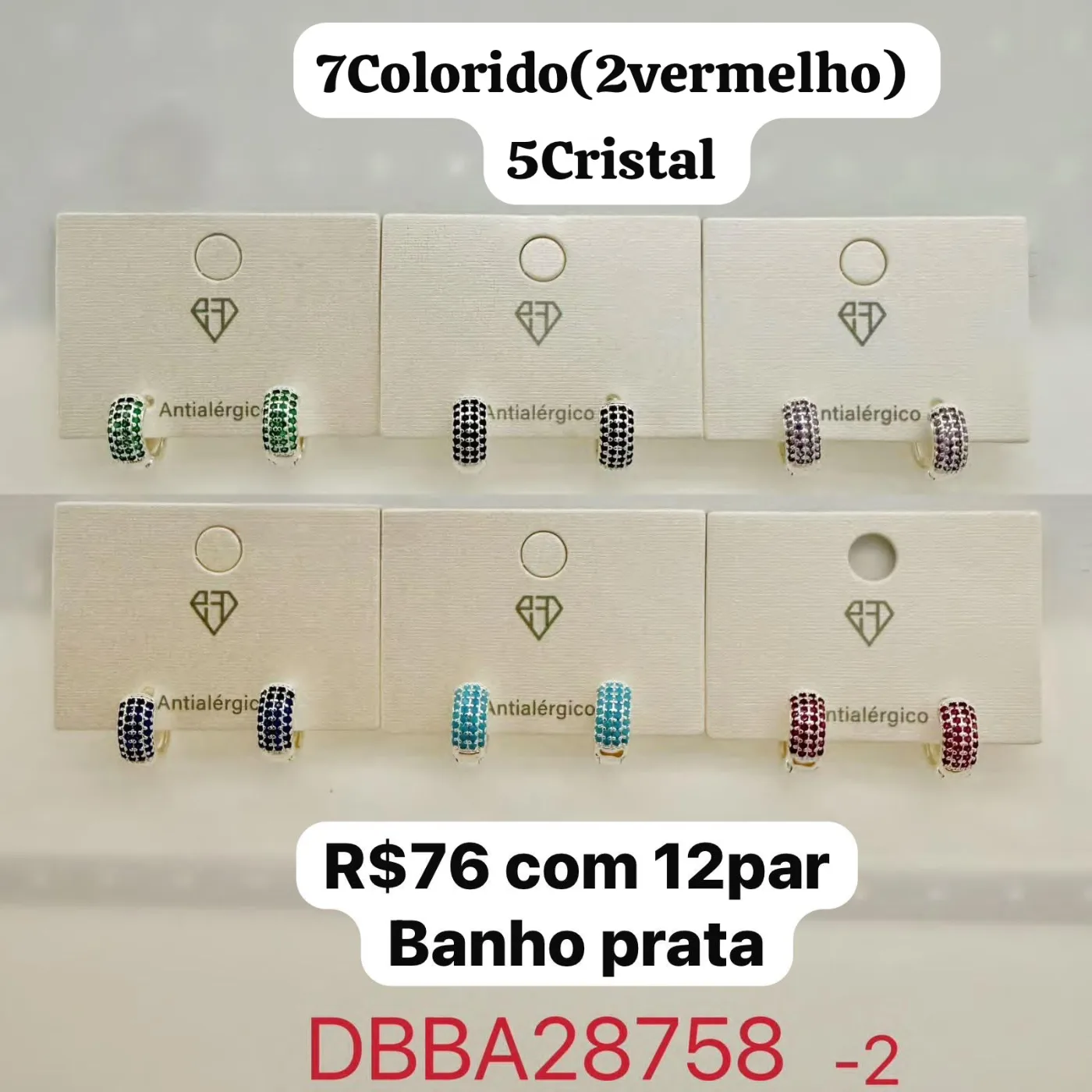 brincos argola com pedras coloridas