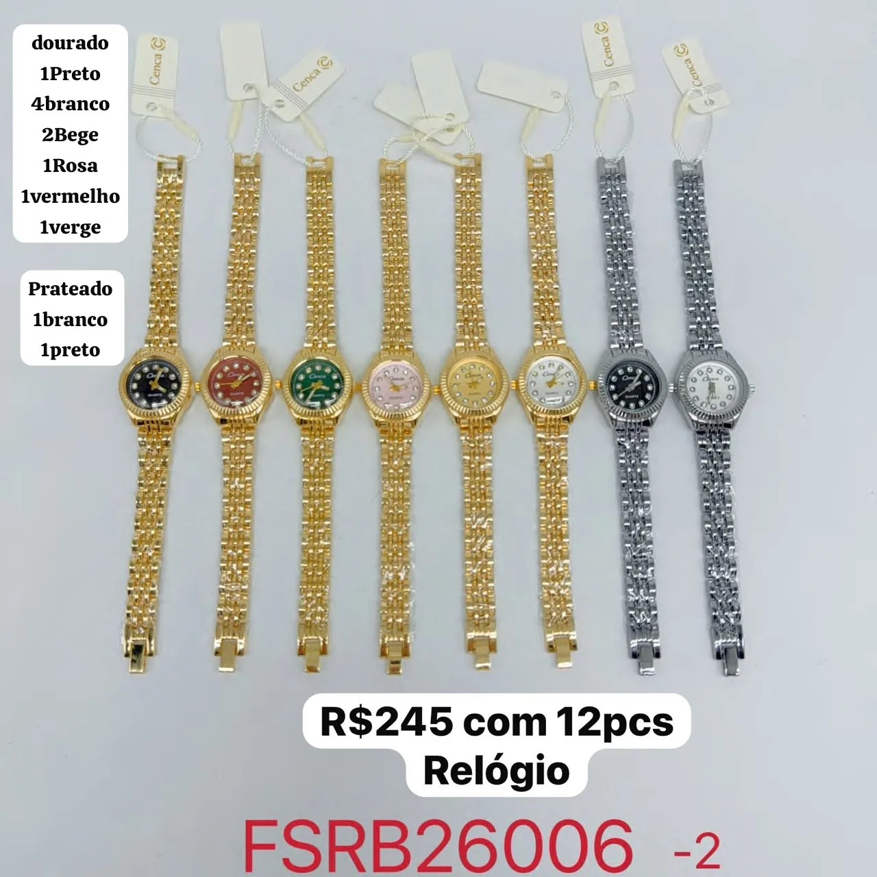 relógio feminino com pulseira metálica e mostradores coloridos